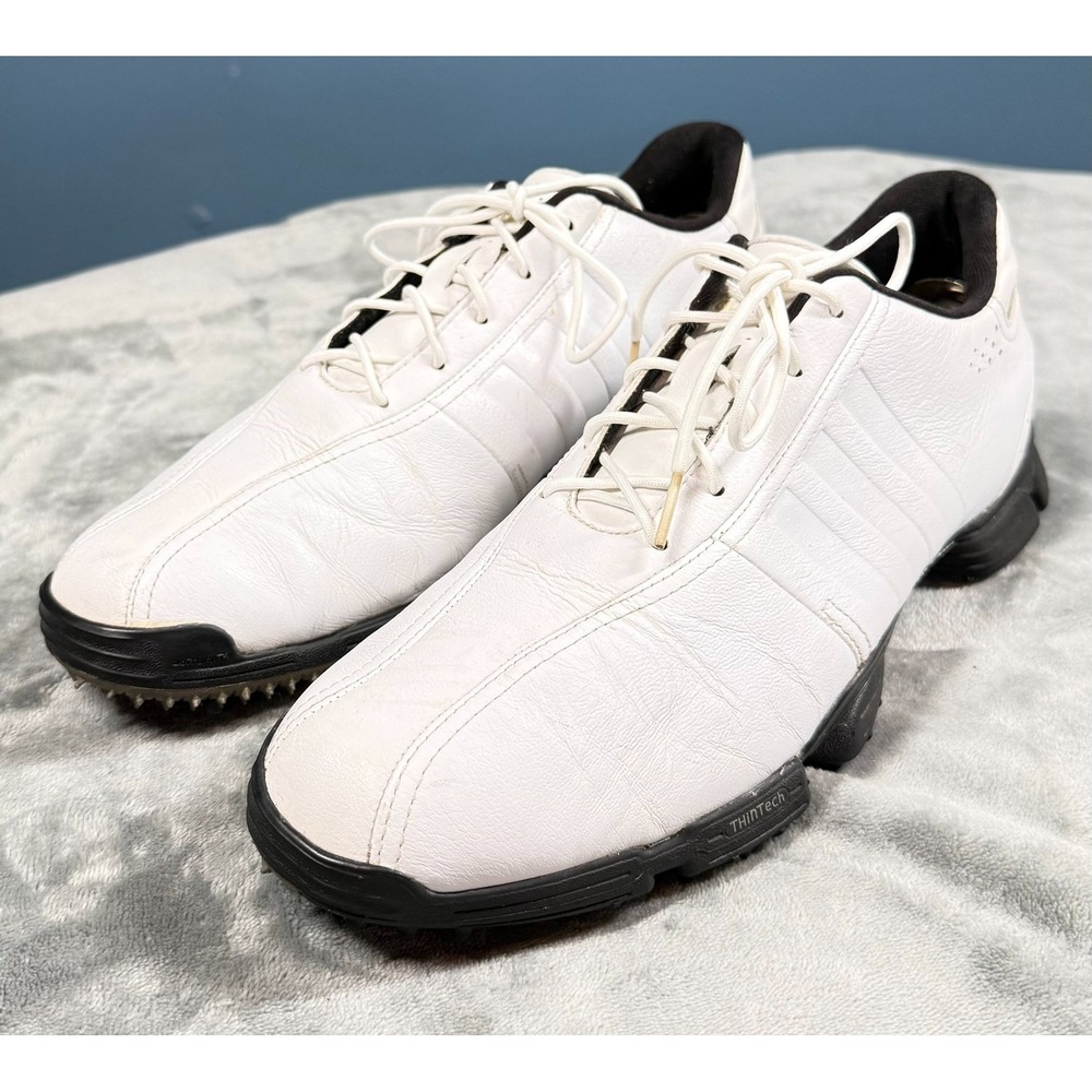 Adidas Tour360 Golf Shoes Mens 9 White Leather Cleats Thintech Torsion